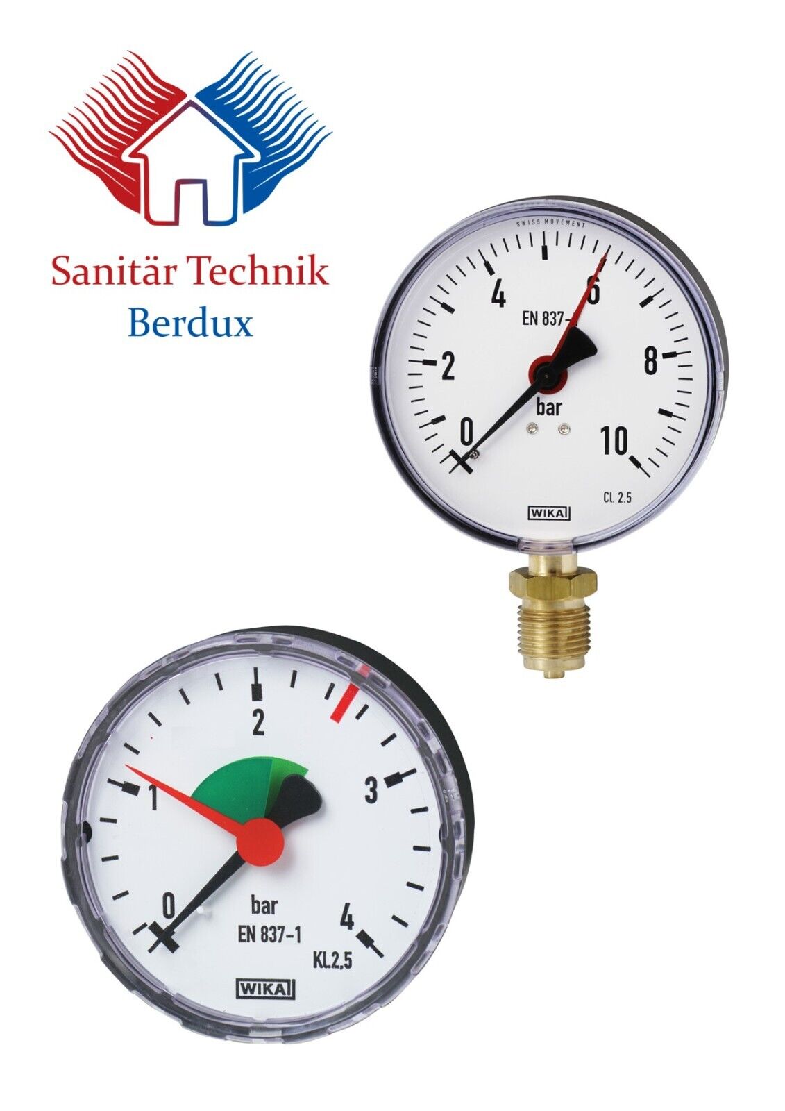 Heizungsmanometer 0-4 bar 1/2 radial 80 mm