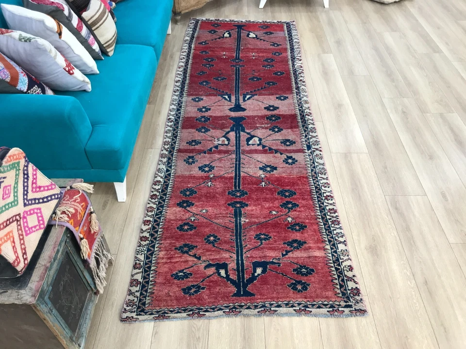 Turkish pink rug, wool runner rug, oushak area rug, handmade runner, 3.5x10.2 ft - Image 3 of 4