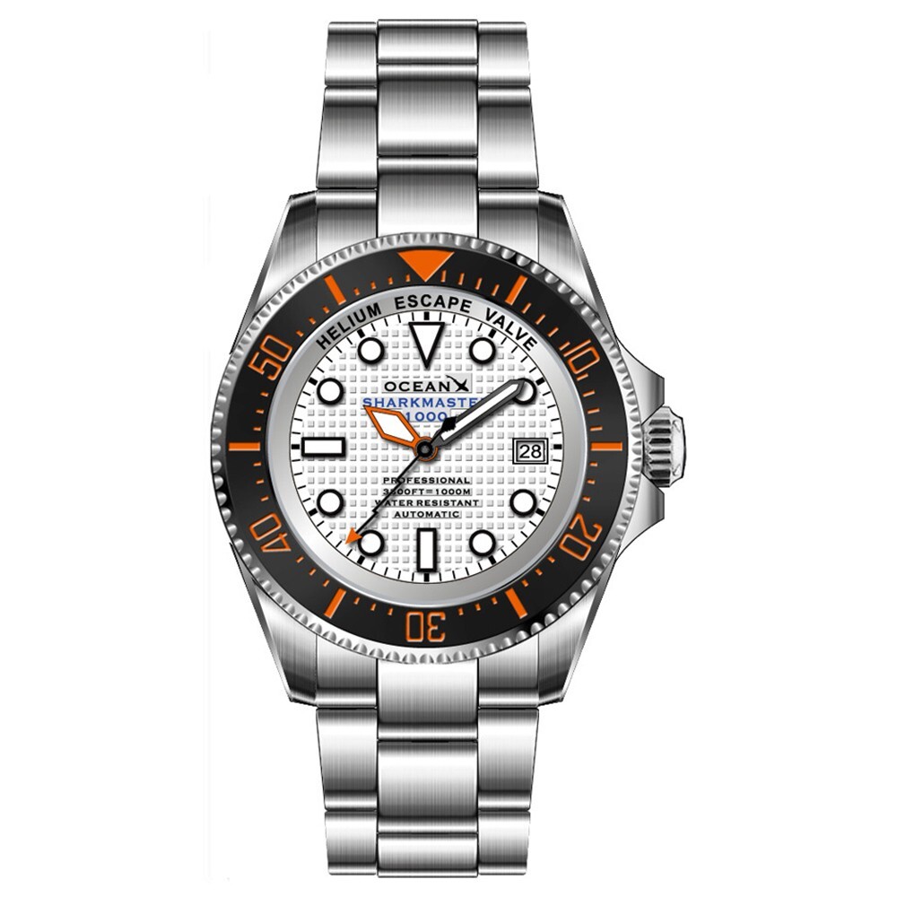 OceanX SHARKMASTER 1000 - Montre De Plongée Automatique En Acier, Cadran Blanc, étanche 1000m