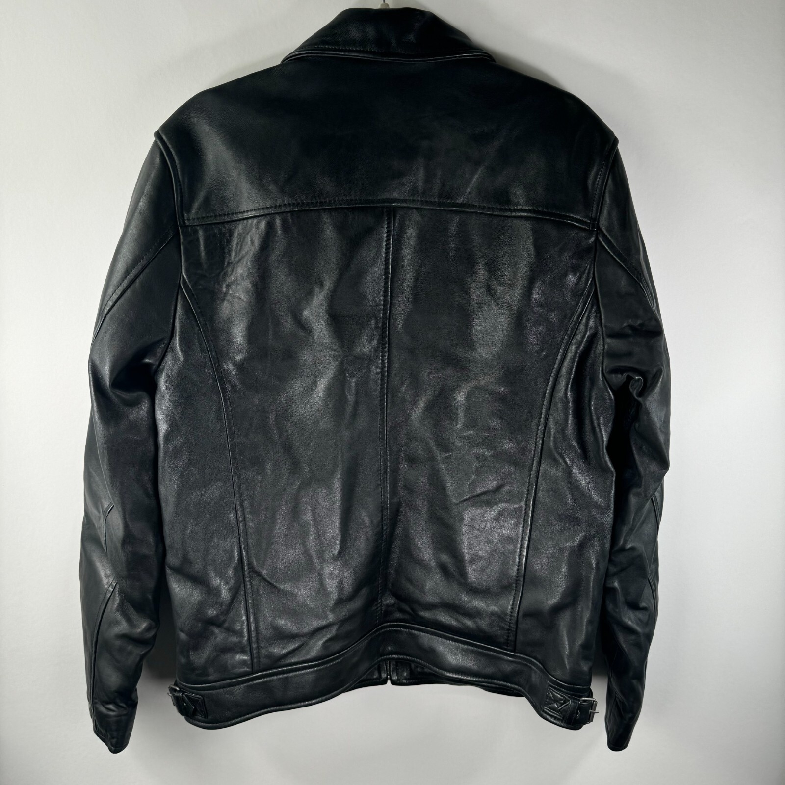 Evan37 Mens Genuine Sheep Black Leather Zip Jacket Motorcycle