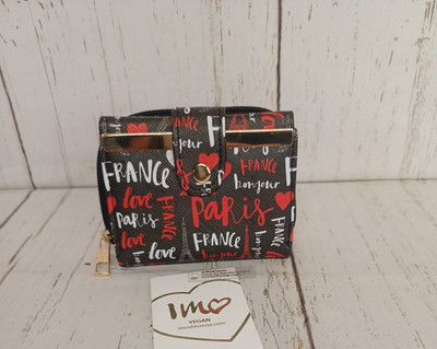 Imo women black red wallet Paris Eiffel Tower vegan zip-around