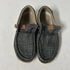 Hey Dude Wally Plaid Loafers Mens 9 Gray Plaid Canvas Slip On Stretch Laces