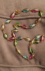 Authentic Vintage Swarovski Loop Necklace Pastel Colors Cased Crystals Gold Plated Chain