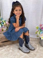  Z1 Motasha calf-high glitter cowboy boots for Girls.Western-style riding boots