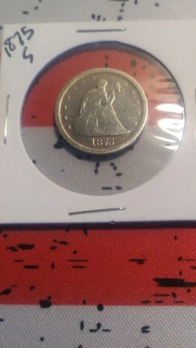 US Seated Liberty 1875-S Twenty Cent Piece Silver Coin Reeded Edge San Francisco