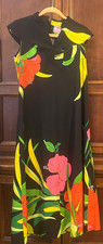 Vintage Waltah Clarke's Hawaiian Macro Flower Aloha Dress Size 12 Black Pink