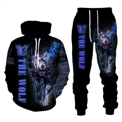 Männer Trainingsanzug Wolf  3D Printed Hoodie Hosen Anzug Pullover Frühling Neu*