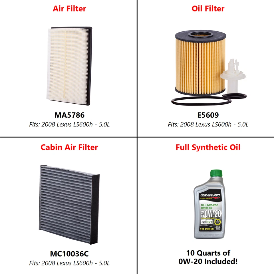Fits: 2008 Lexus LS600h 5.0L Complete Air, Oil & Cabin Filter Kit (0W-20) Foto 2 de 4