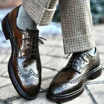 New Handmade Men Brown Brogue Derby Shoes Office Formal Leather Shoes For Men