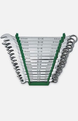 SK Tools 15 Piece 12 Point Metric Regular Combination Chrome Wrench Set (86265)
