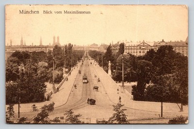1912 Munich Germany Postcard View from Maximilianeum Tram & Skyline