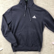 Adidas Hoodie Mens Large Navy Blue Small Logo Pullover Fleece Sweatshirt