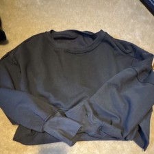 Black Women's Pullover Crew Neck Sweatshirt Solid Long Sleeve Size S