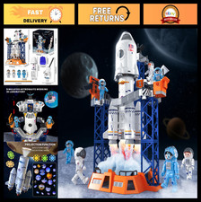 2-in-1 Rocket Launcher Space Shuttle Toy for Kids 3-9, STEM Building Gift, Indoo
