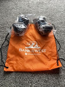 Bank of the West two Brown Bear Plush Stuffed Animals 14” + Bag Blue  Ribbon Toy