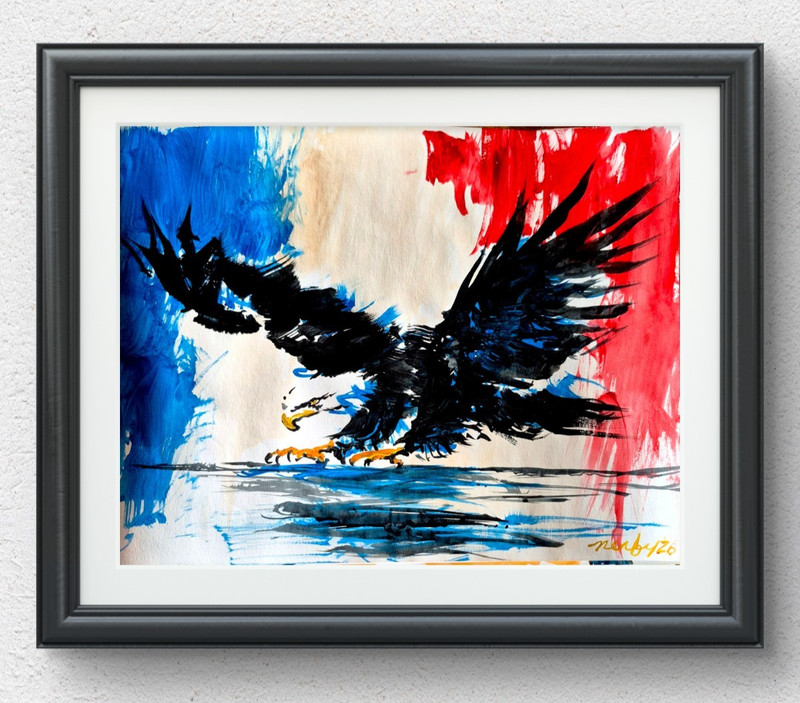 Original Acrylic 11x14 Eagle Abstract Painting Signed Patriotic Wall Art P132