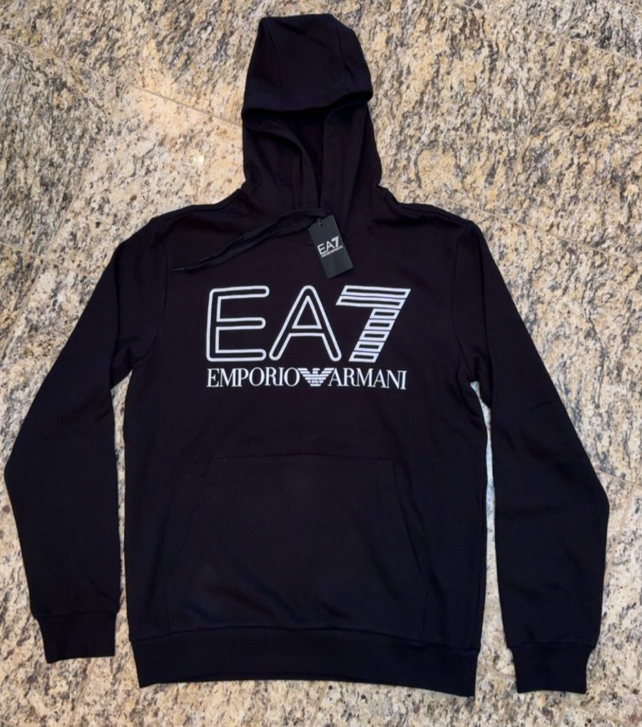 EMPORIO ARMANI Men's EA7 Logo Hoodie Sweatshirt Black White