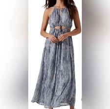 ASTR The Label Blue Print Maxi Dress - Cutout Sides - Halter Style