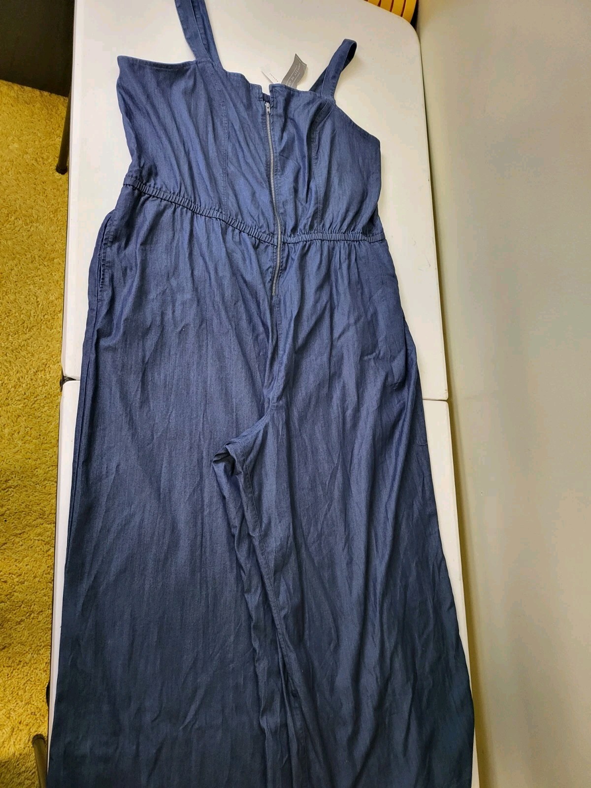 Jumpsuit size 24 Lightweight Blue Denim Lane Bryant Zip Front Button Straps-image