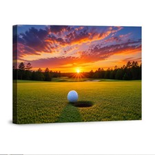 Golf Course Sunset Canvas Wall Art Green Grass Golf Ball Poster Inspirational