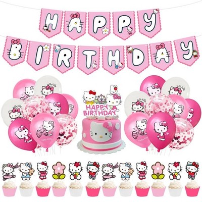 Hello Kitty Partydeko set Luftballons Girlande Caketopper Kawaii birthday pink