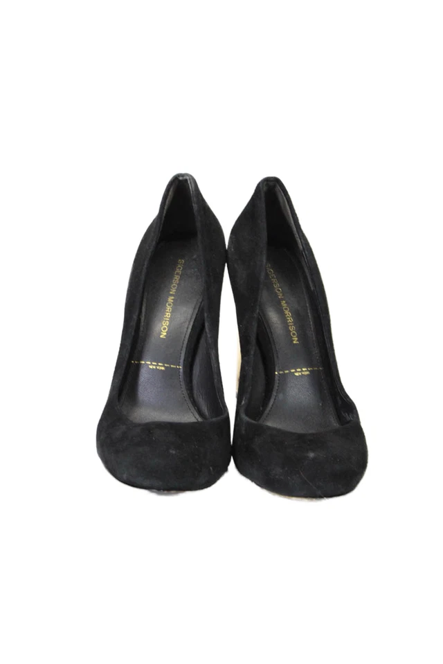 Sigerson Morrison Womens Suede Round Toe Gold Tone Detail Heels Black Size 8 - Image 2 of 2