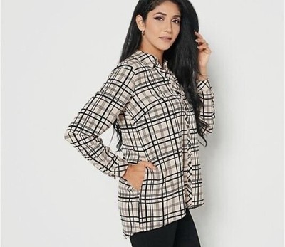 Susan Graver Weekend Plaid Woven Tunic Shirt Size 5XP Wheat A454580