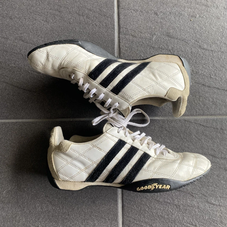 Zapatos de Conducir Adidas Toscana Goodyear De Colección Talla 9 Blanco Negro Cuero 2005 Foto 2 de 4