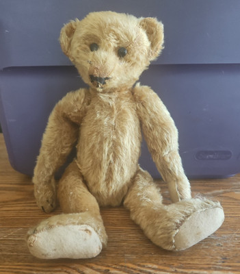 Antique 1920's Ideal 12 1/2'' Mohair Teddy Bear with Shoebutton Eyes