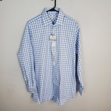 Perry Ellis Mens Portfolio Travel Luxe Tech Shirt Blue Plaid Size 16 1/2X32 NWT
