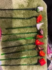 Vintage Hand Blown Murano Style Glass flowers long stem set of 9