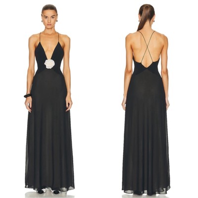 Helsa Sheer Deep V Rosette Long Slip Maxi Dress in Black Size Large | eBay Helsa Sheer Deep V Rosette Long Slip Maxi Dress in Black Size Large | eBay