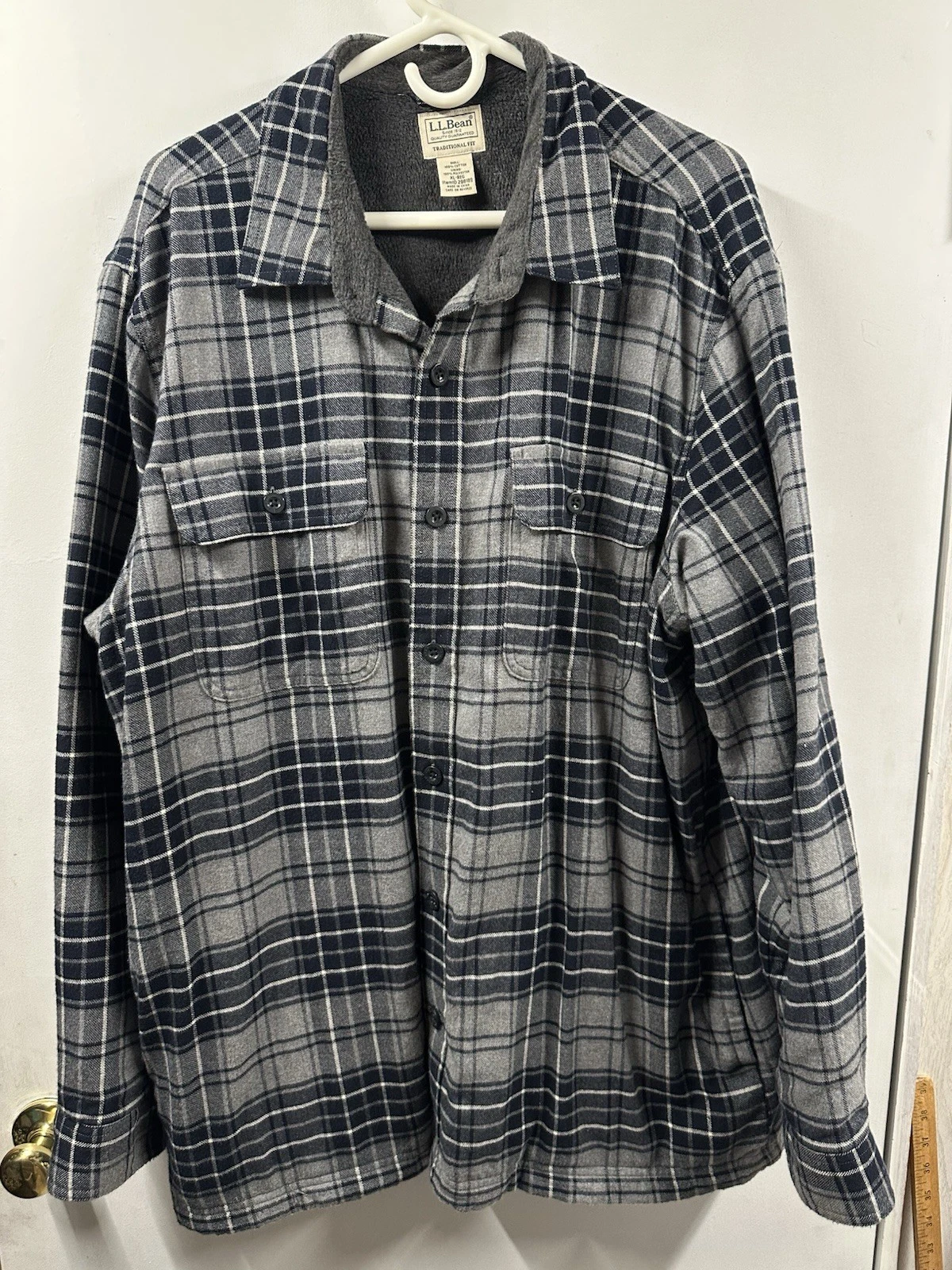 L.L. Bean Flannel Shirt Jacket Mens XL Plaid Fleeced Lined Shacket Pockets