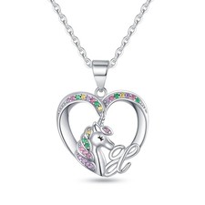 Unicorn Necklace for Girls - White Gold Plated Letter X Initial Heart Necklaces