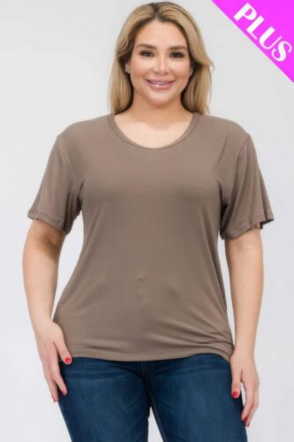 Women Plus Size Basic T-shirt Short Sleeve Taupe Knit Pullover