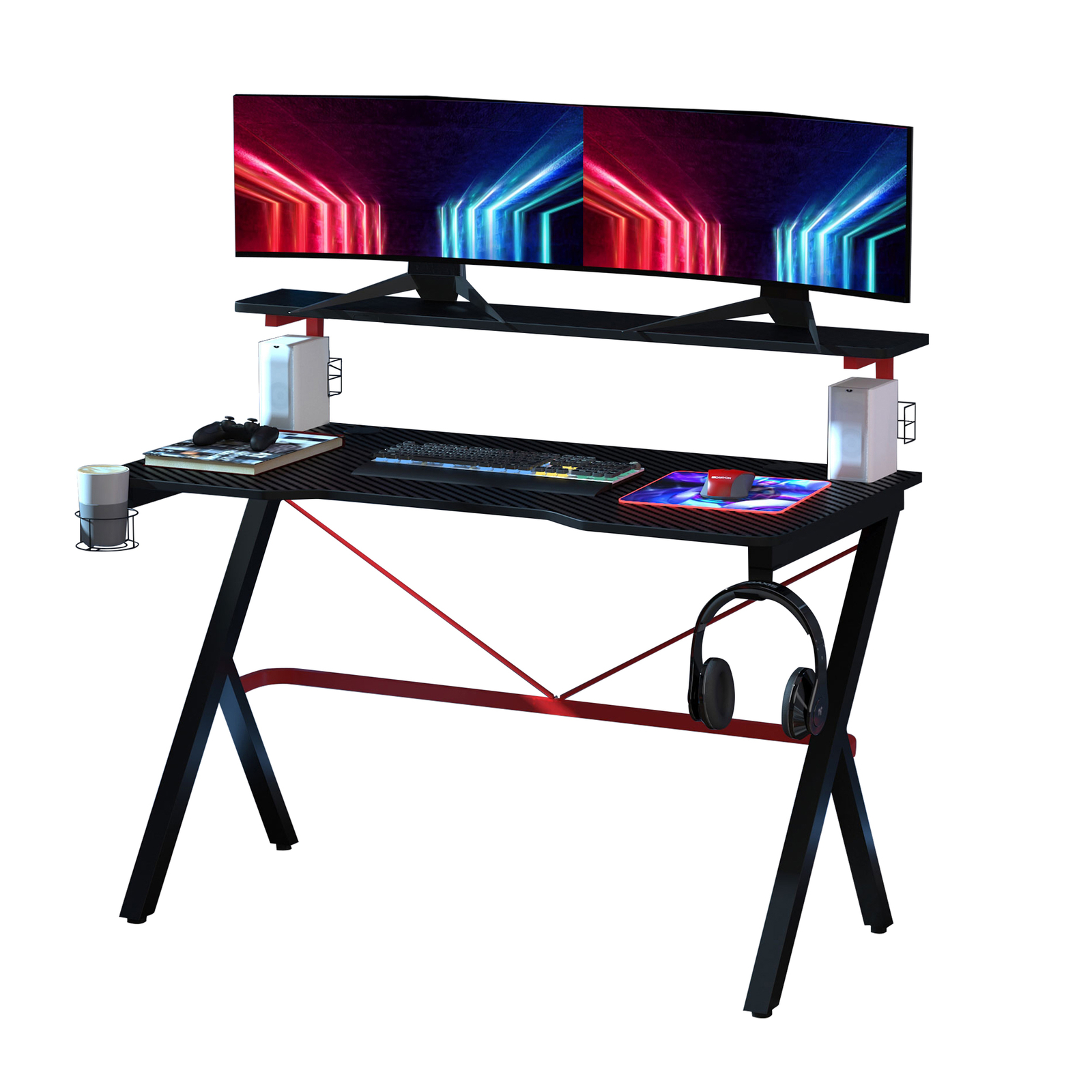 COSTWAY Scrivania Angolare A L 145x145cm Con LED E Ripiani