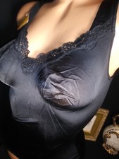VTG silky Spandex Skins Nylon Nightie top blouse Shiny Wet PJ lounge top 34 s