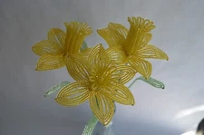 handmade French beaded Flowers home decor yellow daffodils set of 3