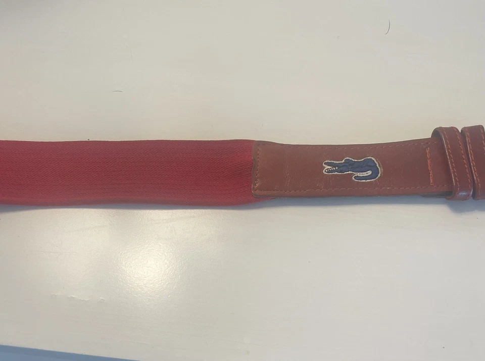 Lacoste Belt Red Elastic and Brown Leather Size 38 Vintage Preppy - Image 4 of 4