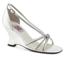 Special Occasions Lily Ann White Satin Wedding Shoe Wedge Sandal Rhinestones 6.5