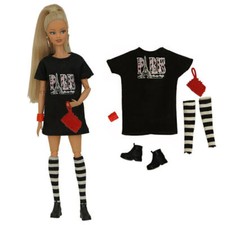 Conjunto de ropa negra para trajes de muñeca de 11,5" accesorios de muñeca 1/6 camiseta vestido juguete