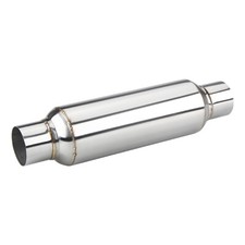 Silenciador de escape / resonador de acero inoxidable - 2,5" de entrada/salida - 16" de longitud pulido