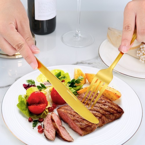 Gold Flatware set, 20 Piece Stainless Steel set Service for 4 Silverware set - Picture 7 of 7