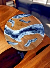 Ocean Epoxy Resin Coffee Table Top, Round Wooden Center Table Top Decor