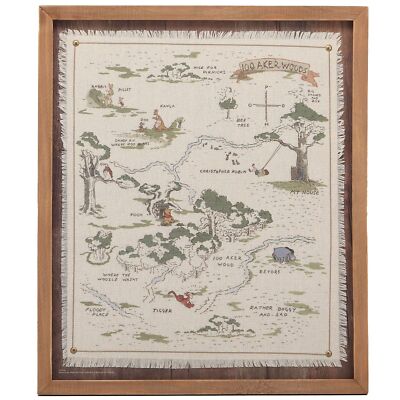 Open Road Brands Disney Winnie The Pooh Hundred Acre Wood Map Framed Wood Wal...