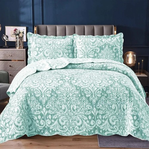 3 Piece Quilted Patchwork Bedspread Throw Single Double King Size Bedding Set - Picture 14 of 39
