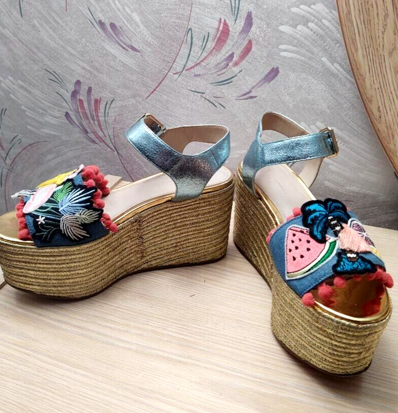 Asos Multicolor Open Toe High Platform Wedge Espa… - image 1