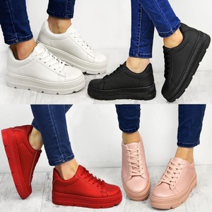 ladies black flatform trainers