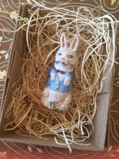 New 3D Dresden Mini Bunny Rabbit Paper Christmas Easter Ornament Vest n Coat 2"