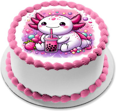 Axolotl Tortenaufleger Party Deko Geburtstag Cupcake Muffin essbar Bubble tea